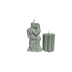 white-11007 1+1 Lumanare parfumata handmade – Cuplu imbratisat + lumanare geometrica, ceara naturala, 10.9x5.1cm, verde