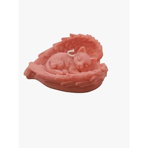 white-11015 Lumanare parfumata handmade, Pisicuta adormita in aripi, ceara naturala, 3x10cm, roz