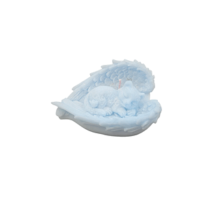 white-11016 Lumanare parfumata handmade, Pisicuta adormita in aripi, ceara naturala, 3x10cm, albastru