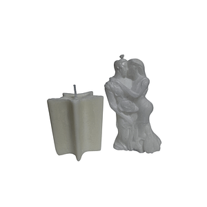 white-11008 1+1 Lumanare parfumata handmade – Cuplu imbratisat + lumanare geometrica, ceara naturala, 10.9x5.1cm, alb