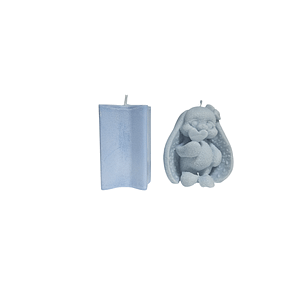 white-11009 1+1 Lumanare parfumata handmade – Iepuras cu inimioara + lumanare geometrica, ceara naturala, 8x7.5cm, albastru